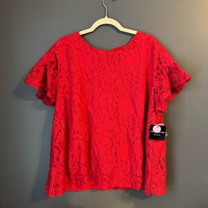 Liz Claiborne Women's Red Lace Short Sleeve Blouse 2X NEW with tag XXL